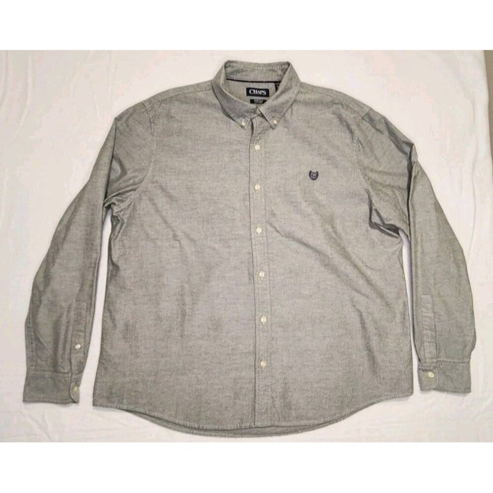 Chaps Shirt Mens Extra Large XXL Gray Casual Long Sleeve Button Up 100% Cotton